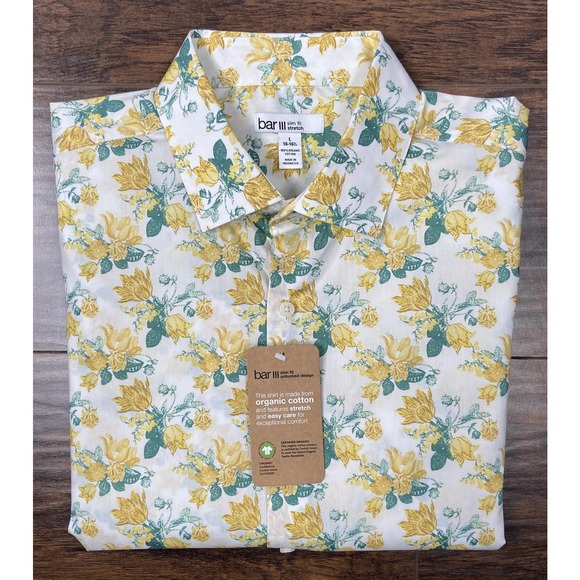 Bar III Other - Bar III Men's Size Large Watercolor Floral Slim Fit Shirt Stretch Organic Cotton